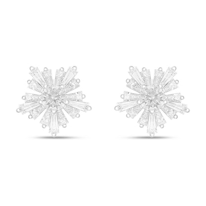 Sterling Silver 925 Earring Rhodium Plated Embedded With White Zircon