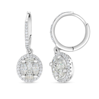 Sterling Silver 925 Earring Rhodium Plated Embedded With Diamond Zircon And White Zircon