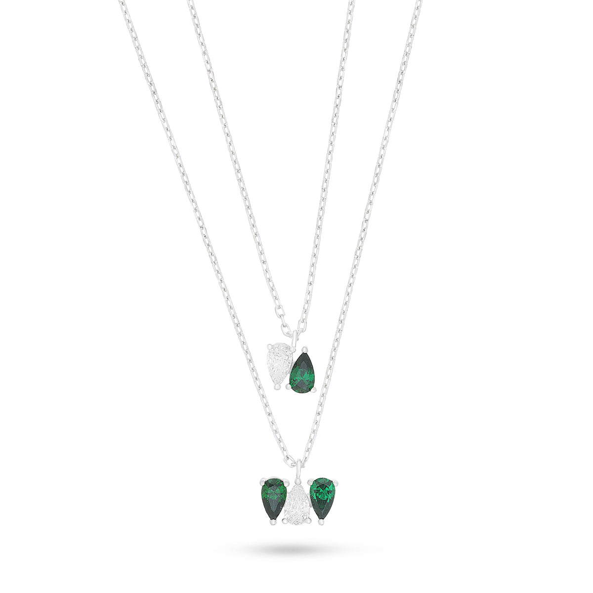 Sterling Silver 925 Necklace Rhodium Plated Embedded With Emerald Zircon And White Zircon