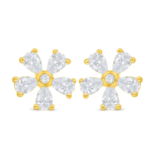 Sterling Silver 925 Earring Golden Plated Embedded With White Zircon