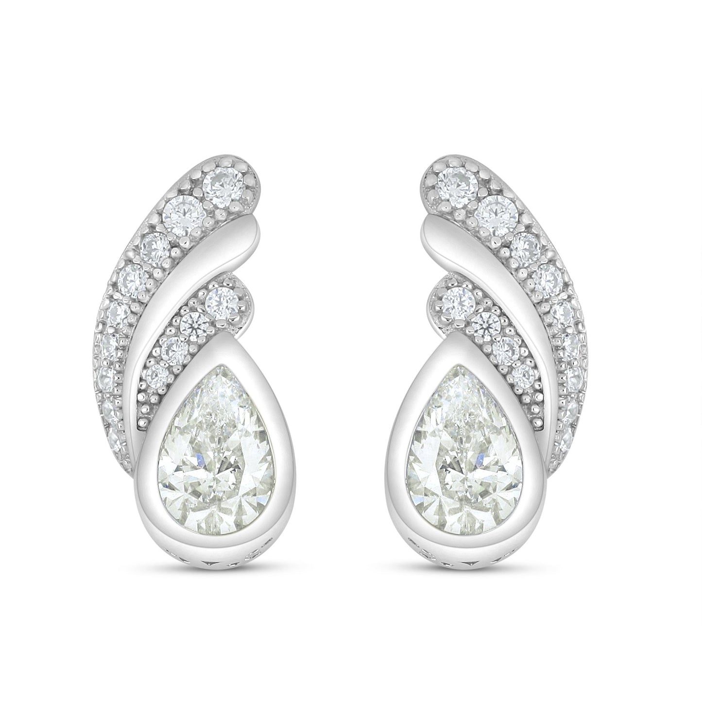 Sterling Silver 925 Earring Rhodium Plated Embedded With Diamond Zircon And White Zircon