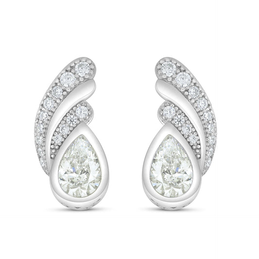 Sterling Silver 925 Earring Rhodium Plated Embedded With Diamond Zircon And White Zircon