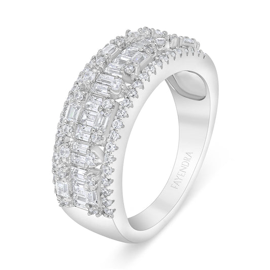 Sterling Silver 925 Ring Rhodium Plated Embedded With White Zircon