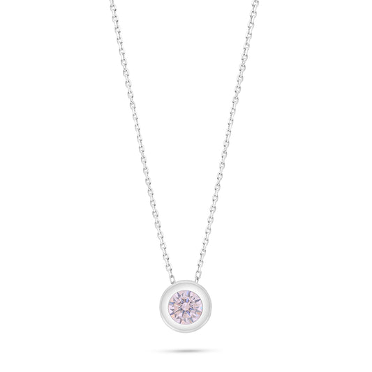Sterling Silver 925 Necklace Rhodium Plated Embedded With pink Zircon