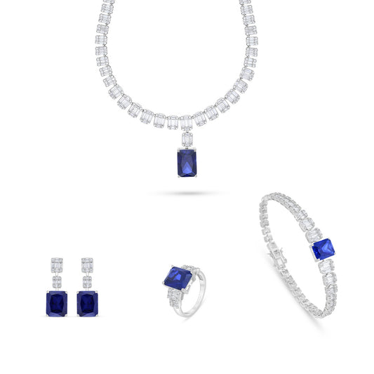 Sterling Silver 925 Set Rhodium Plated Embedded With Sapphire Corundum And White Zircon