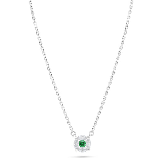 Sterling Silver 925 Necklace Rhodium Plated Embedded With Emerald Zircon And White Zircon