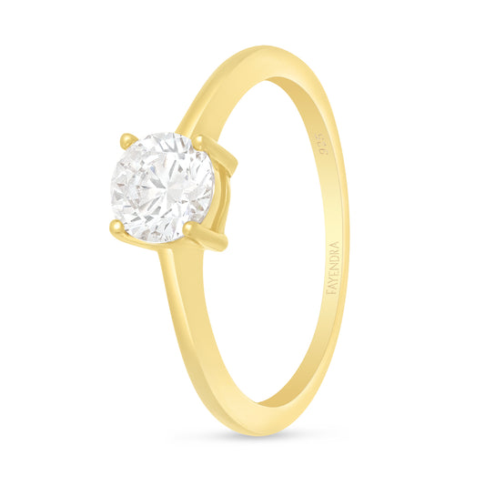 Sterling Silver 925 Ring Golden Plated Embedded With White Zircon