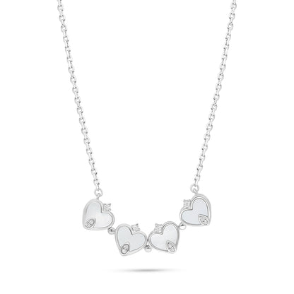 Sterling Silver 925 Necklace Rhodium Plated Embedded With White Shell And White Zircon
