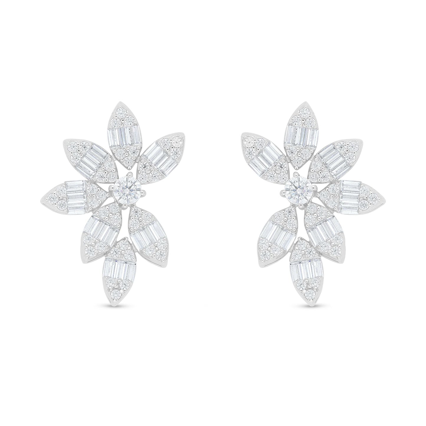Sterling Silver 925 Earring Rhodium Plated Embedded With White Zircon