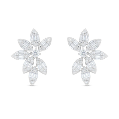 Sterling Silver 925 Earring Rhodium Plated Embedded With White Zircon