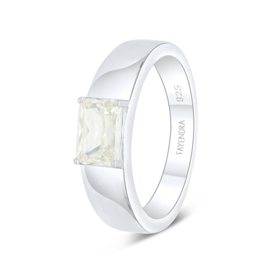 Sterling Silver 925 Ring Rhodium Plated Embedded With Yellow Diamond
