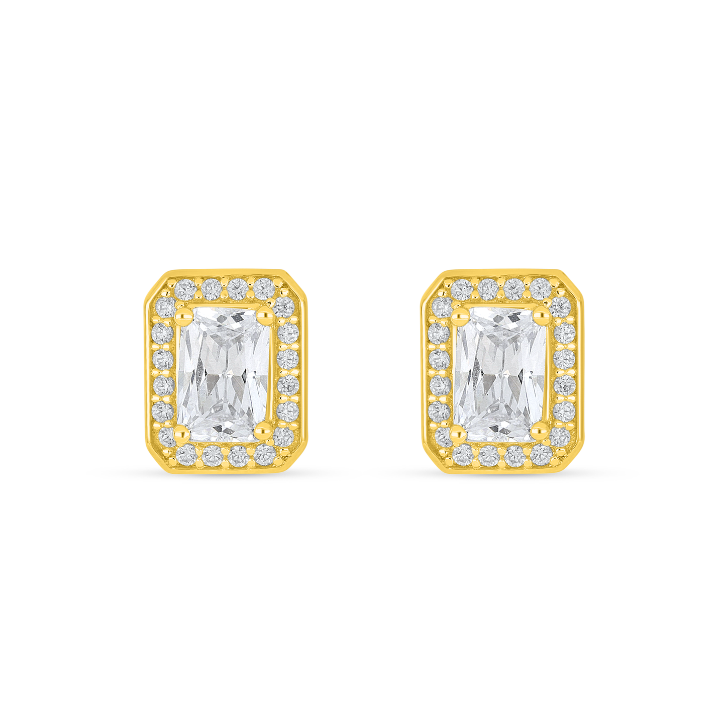 Sterling Silver 925 Earring Golden Plated Embedded With White Zircon