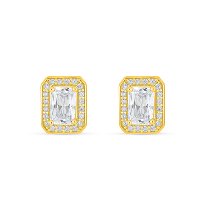 Sterling Silver 925 Earring Golden Plated Embedded With White Zircon