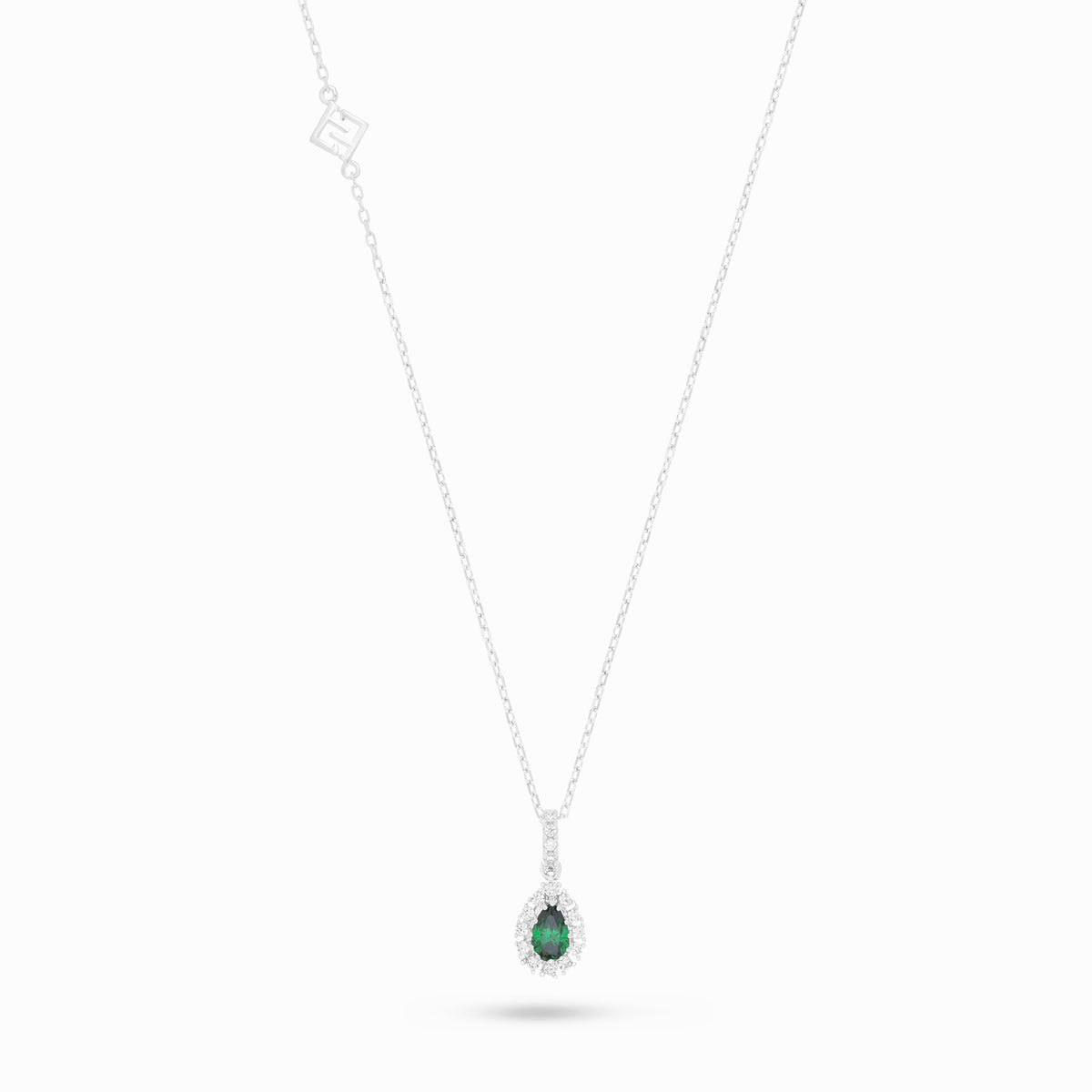 Sterling Silver 925 Necklace Rhodium Plated Embedded With Emerald Zircon And White Zircon
