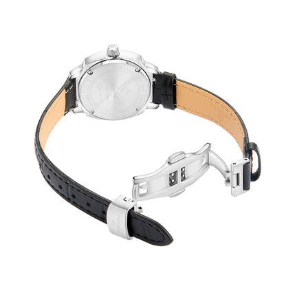 Stainless Steel 316L Watch Silver Color Black Leather - BLACK METAL DIAL
