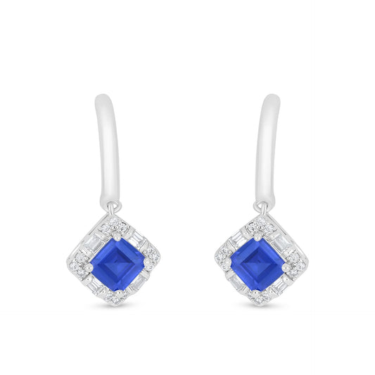 اقراط من الفضة الخالصة عيار 925 مطلية روديوم مرصعة زفير كروندوم و فص ابيض