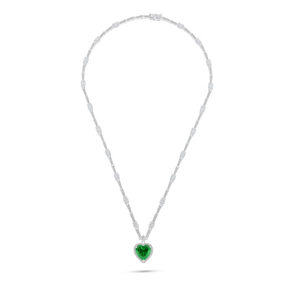 Sterling Silver 925 Necklace Rhodium Plated Embedded With Emerald Zircon And White Zircon