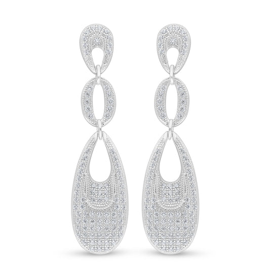 Sterling Silver 925 Earring Rhodium Plated Embedded With White Zircon