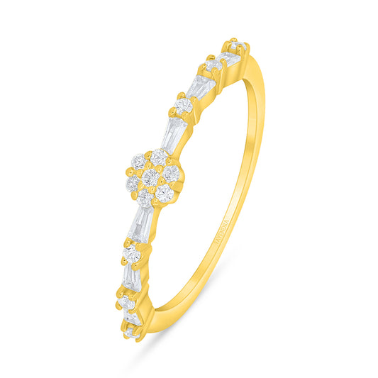 Sterling Silver 925 Ring Golden Plated Embedded With White Zircon