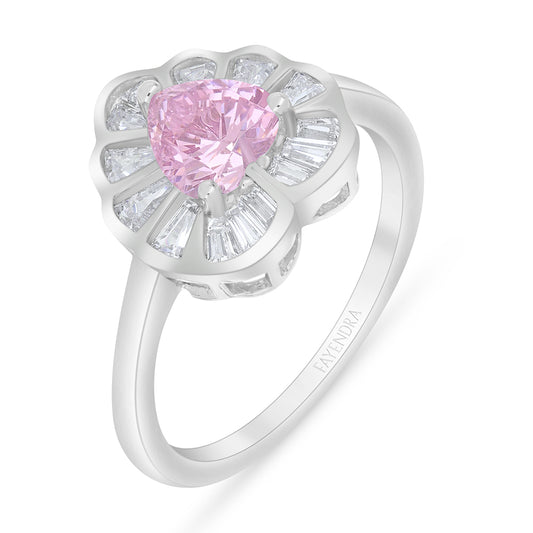 Sterling Silver 925 Ring Rhodium Plated Embedded With Pink Zircon And White Zircon
