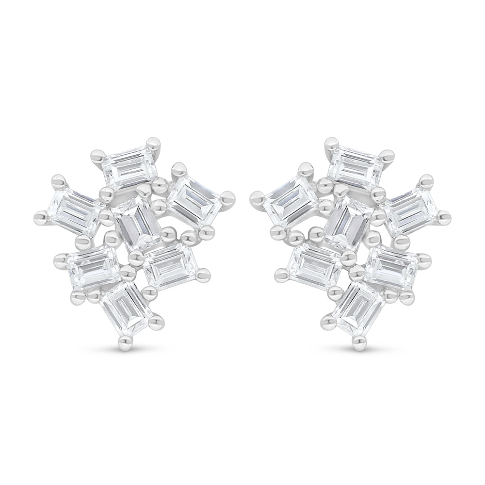 Sterling Silver 925 Earring Rhodium Plated Embedded With White Zircon