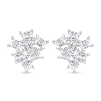 Sterling Silver 925 Earring Rhodium Plated Embedded With White Zircon