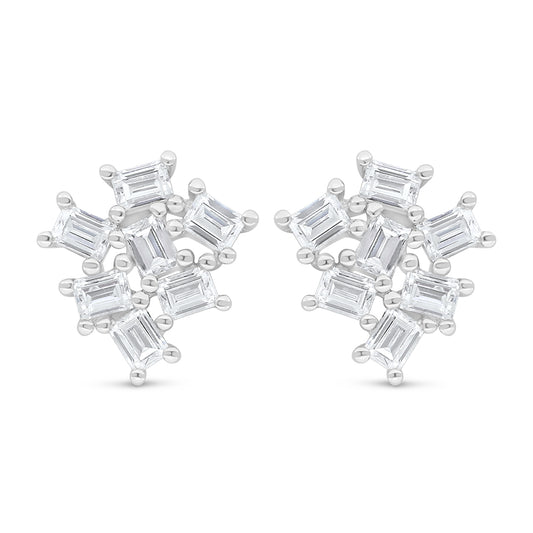 Sterling Silver 925 Earring Rhodium Plated Embedded With White Zircon