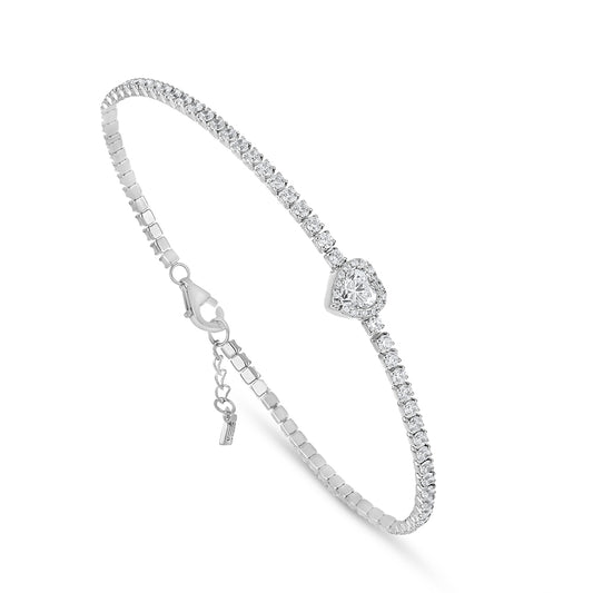 Sterling Silver 925 Bracelet Rhodium Plated Embedded With White Zircon