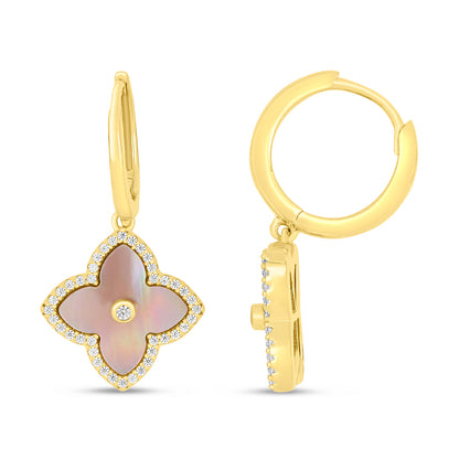 Sterling Silver 925 Earring Golden Plated Embedded With Pink Shell And White Zircon
