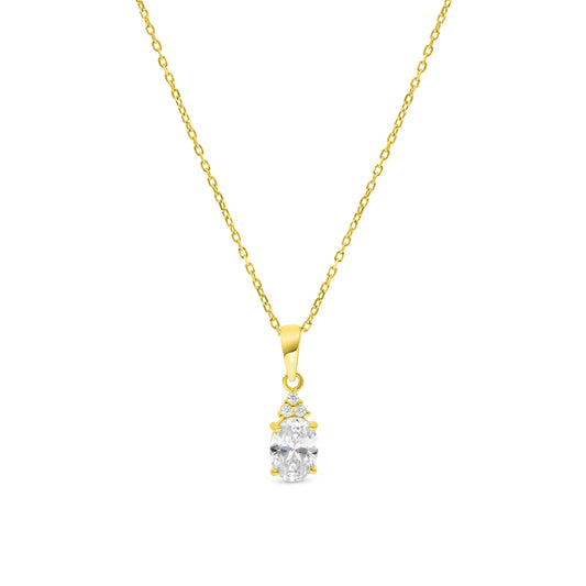 Sterling Silver 925 Necklace Gold Plated Embedded With Yellow Zircon And White CZ