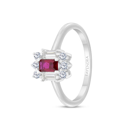 Sterling Silver 925 Ring Rhodium Plated Embedded With Ruby Corundum And White Zircon