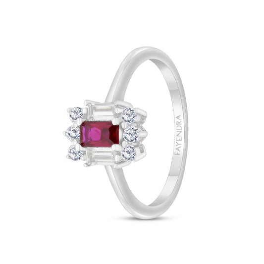 Sterling Silver 925 Ring Rhodium Plated Embedded With Ruby Corundum And White Zircon