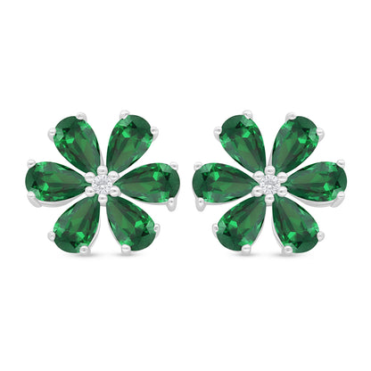 Sterling Silver 925 Earring Rhodium Plated Embedded With Emerald Zircon And White Zircon