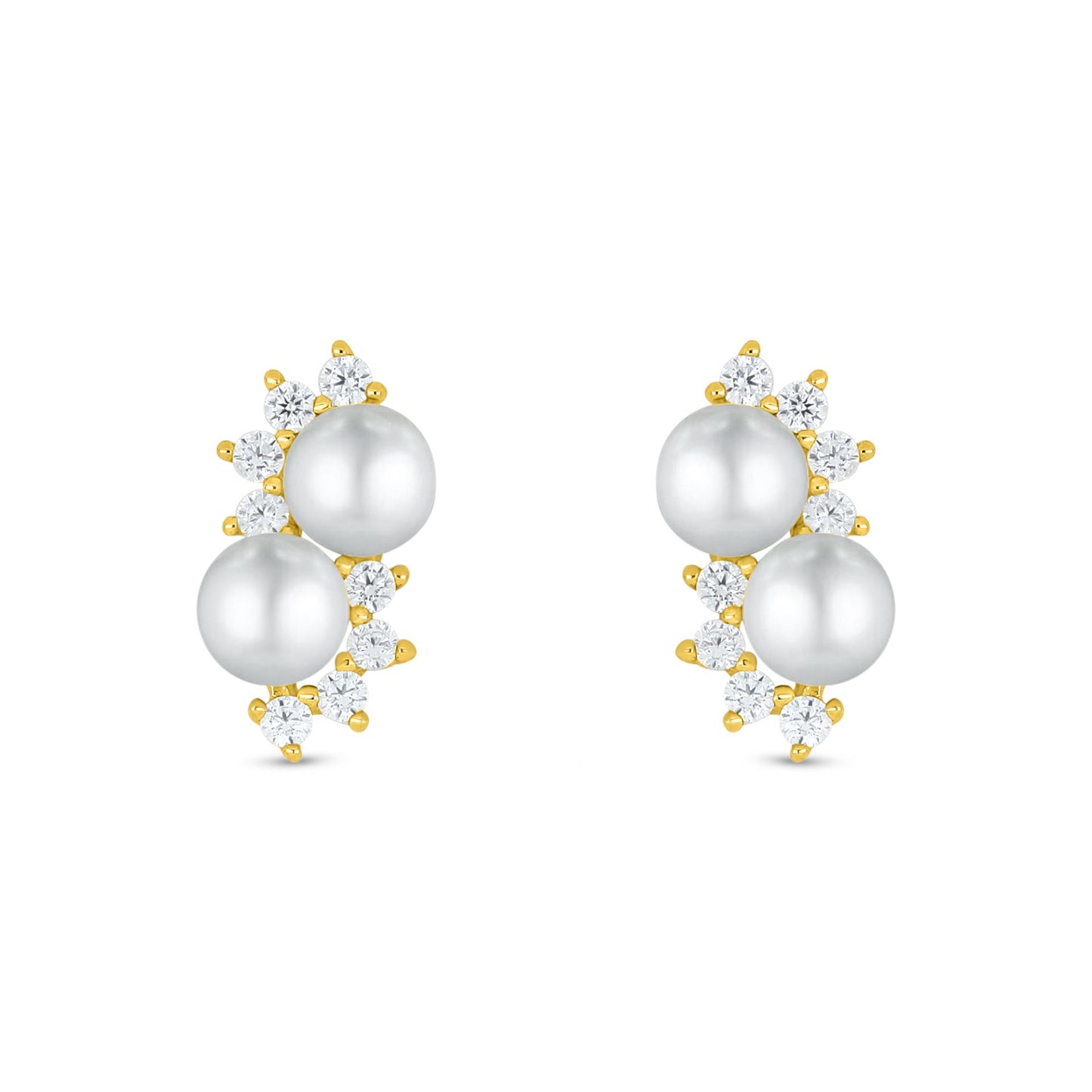 Sterling Silver 925 Earring Golden Plated Embedded With Natural White Pearl And White Zircon
