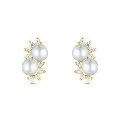 Sterling Silver 925 Earring Golden Plated Embedded With Natural White Pearl And White Zircon