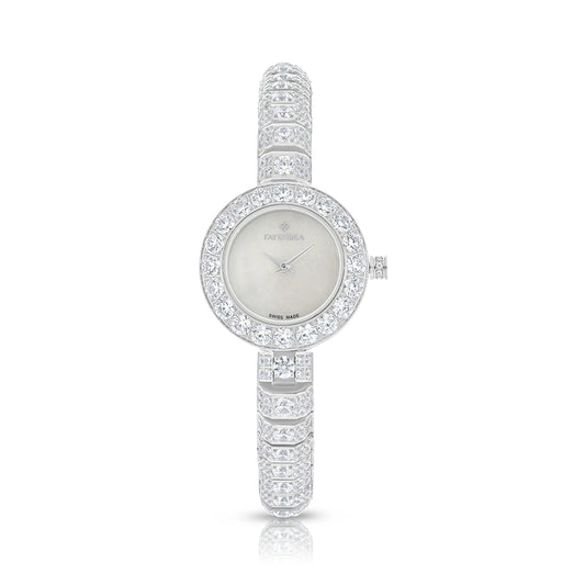 Stainless Steel 316L Watch Silver Color Embedded With White Zircon - white MOP dial
