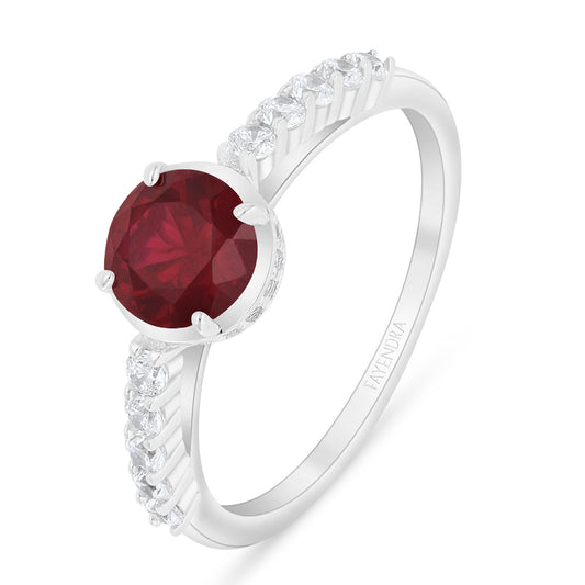 Sterling Silver 925 Ring Rhodium Plated Embedded With Ruby Corundum And White Zircon
