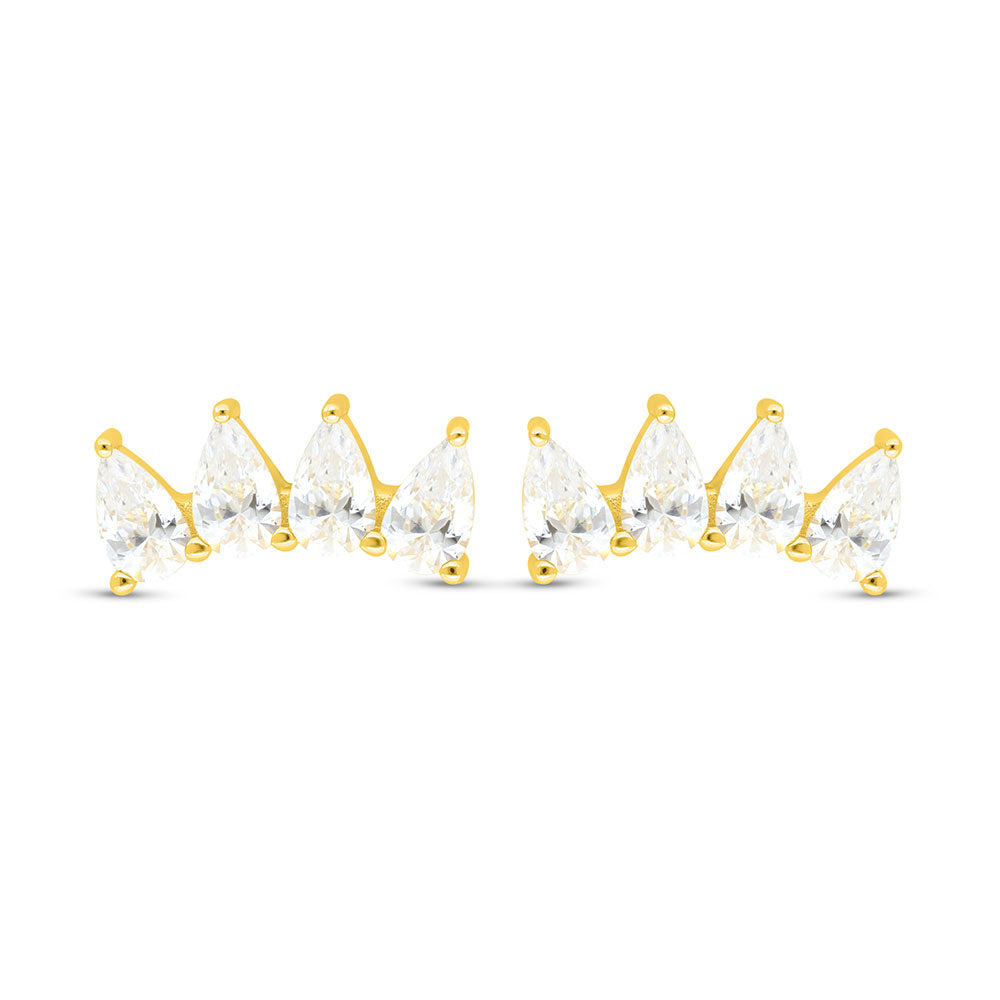 Sterling Silver 925 Earring Gold Plated Embedded With White Zircon