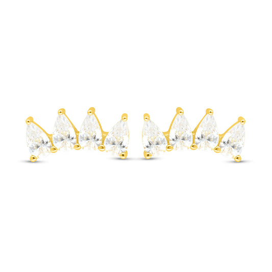 Sterling Silver 925 Earring Gold Plated Embedded With White Zircon