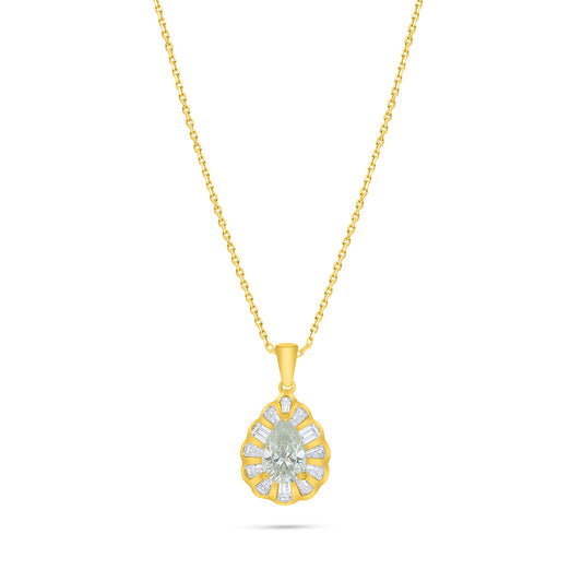 Sterling Silver 925 Necklace Golden Plated Embedded With Diamond Zircon And White Zircon