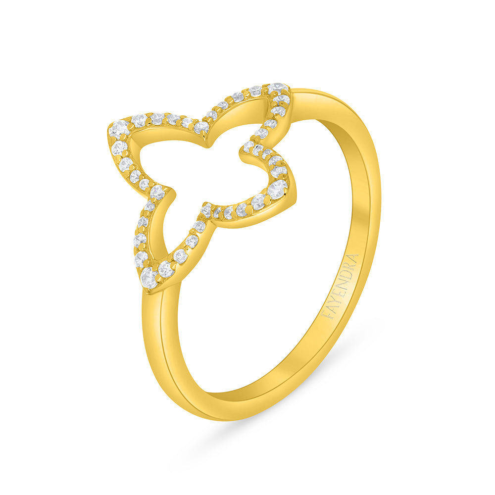 Sterling Silver 925 Ring Golden Plated Embedded With White Zircon