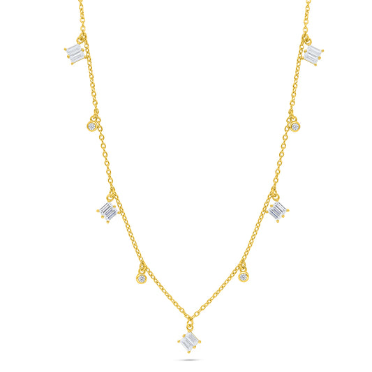Sterling Silver 925 Necklace Golden Plated Embedded With White Zircon