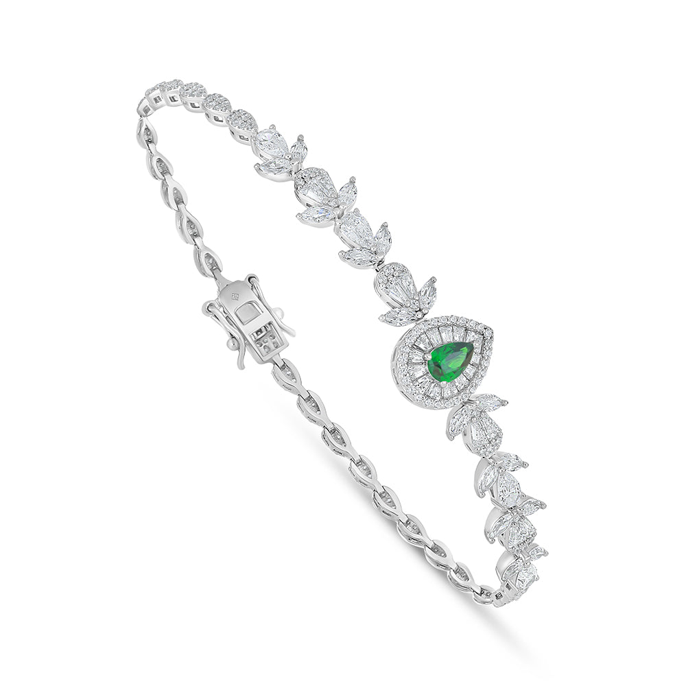 Sterling Silver 925 Set Rhodium Plated Embedded With Emerald Zircon And White Zircon