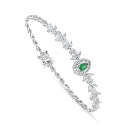 Sterling Silver 925 Set Rhodium Plated Embedded With Emerald Zircon And White Zircon