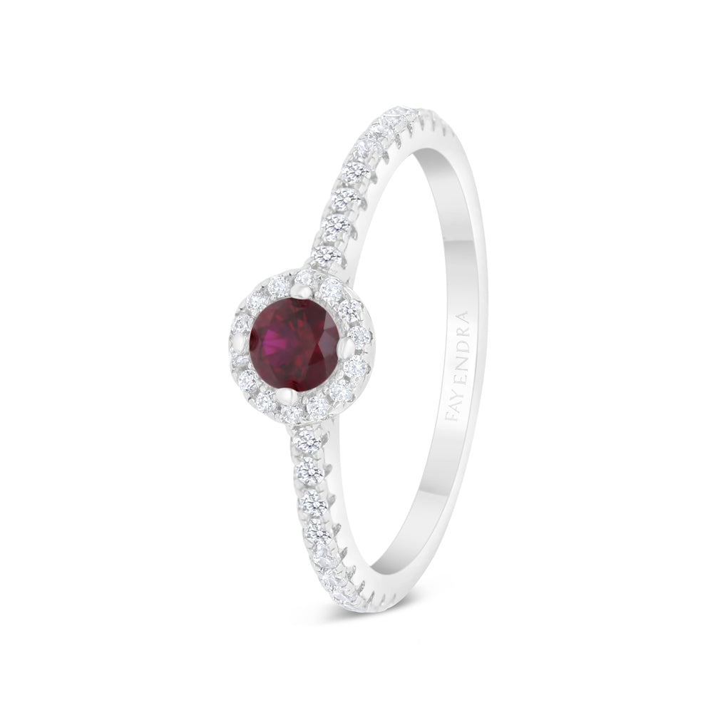Sterling Silver 925 Ring Rhodium Plated Embedded With Ruby Corundum And White CZ