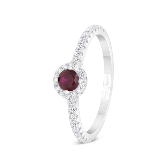 Sterling Silver 925 Ring Rhodium Plated Embedded With Ruby Corundum And White CZ