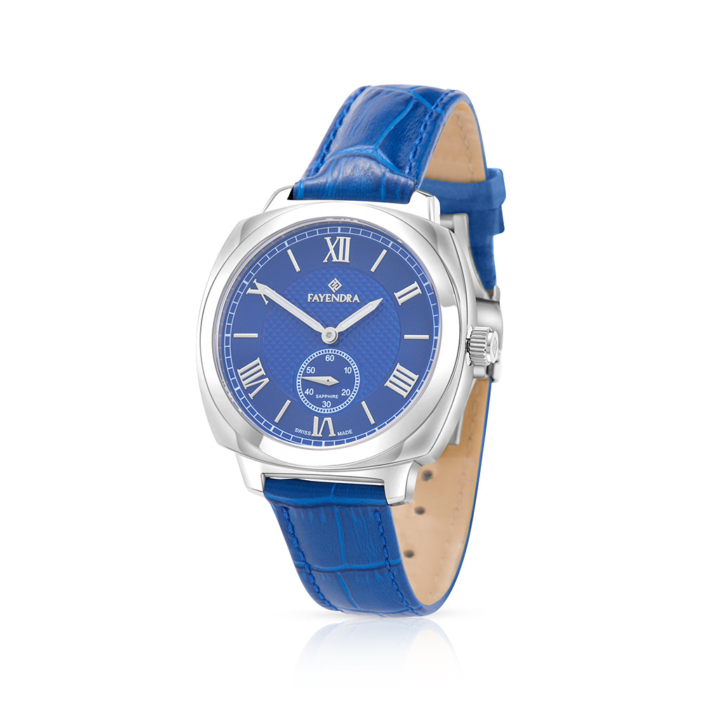 ساعة رجالي ستانلس ستيل عيار  L316 بلون فضي جلد ازرق - مينا معدنية باللون الازرق