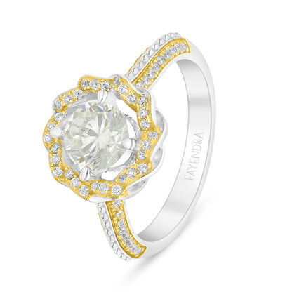 Sterling Silver 925 Ring Rhodium And Golden Plated Embedded With White Zircon