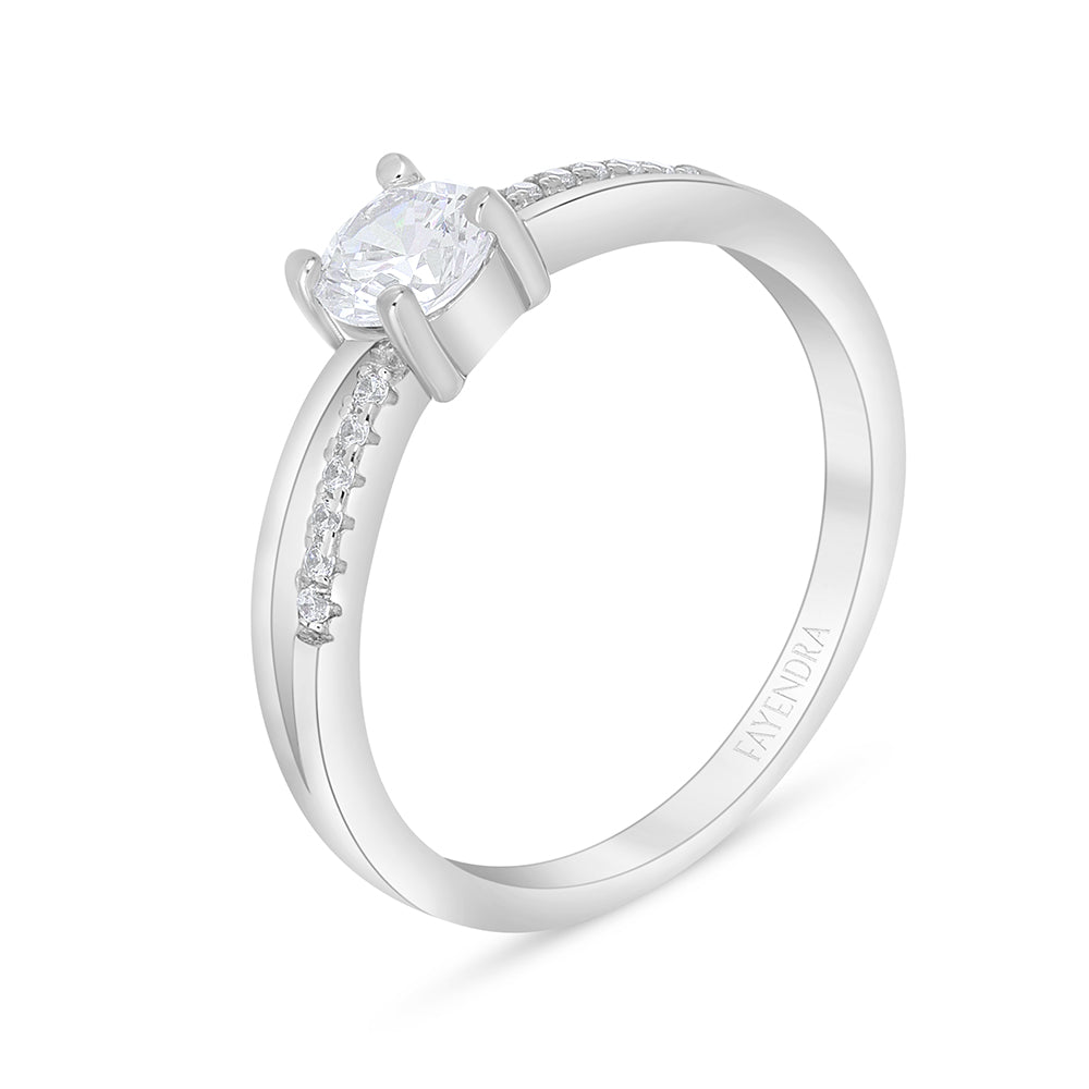 Sterling Silver 925 Ring Rhodium Plated Embedded With White Zircon