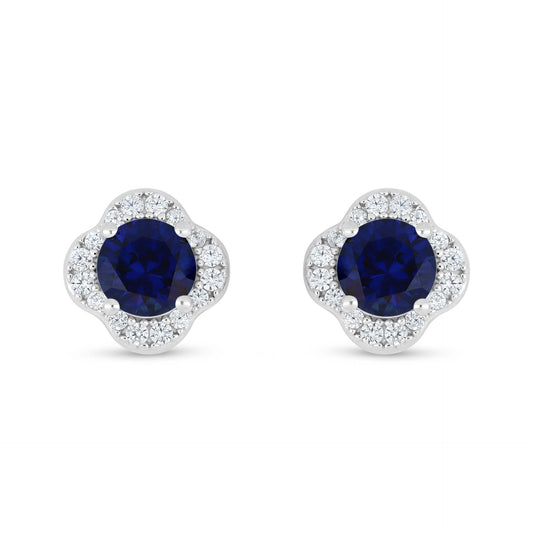Sterling Silver 925 Earring Rhodium Plated Embedded With Sapphire Corundum And White Zircon